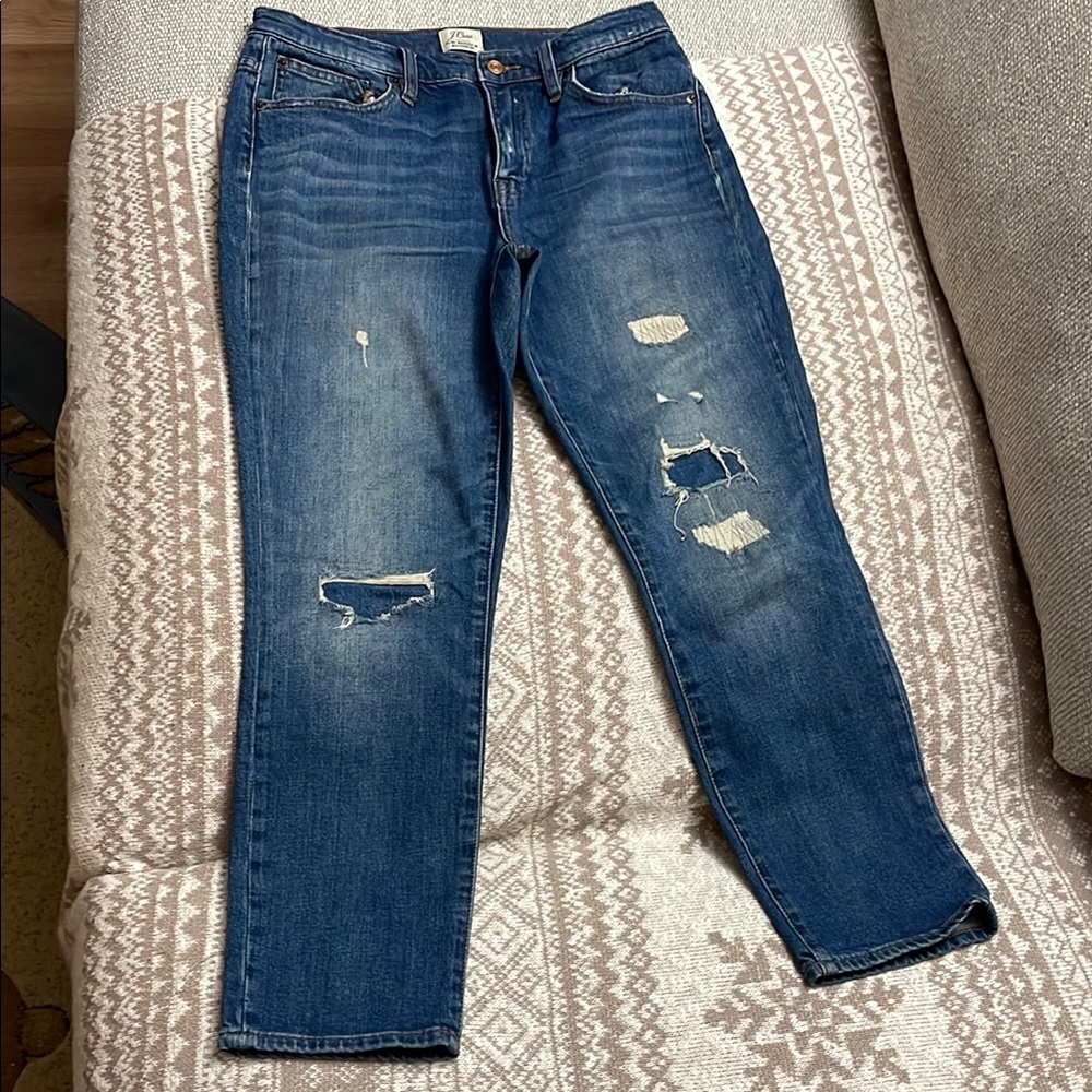 J. Crew Slim Broken in Boyfriend Distressed Blue Denim Jeans